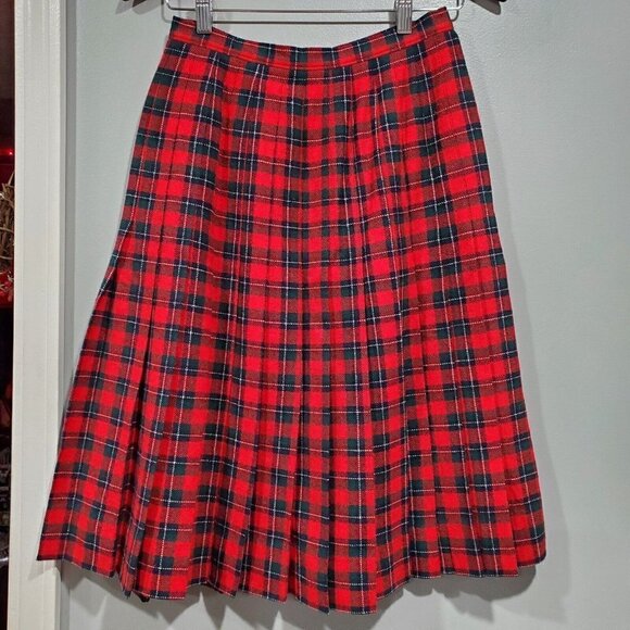 Vintage Pendleton 100% Wool Skirt Womens Sz 10 Tartan Plaid Pleated Red Green - Picture 2 of 11
